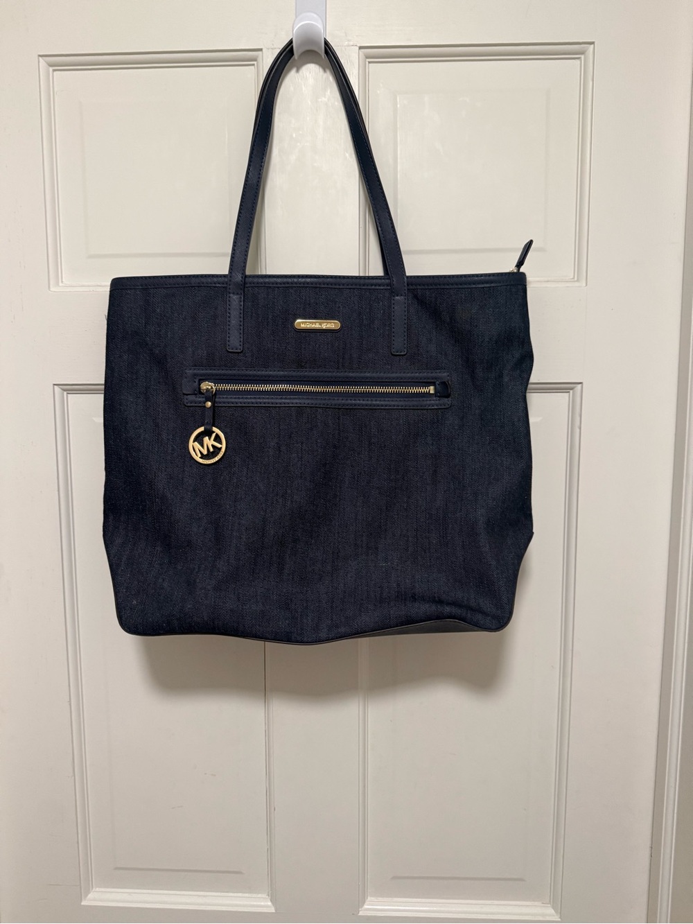 Michael Kors Dark Navy Denim Tote with Gold Hardware